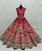 Jyoti Fashion Women's Rani Pink Velvet Fancy Dori & Sequins with Multi Thread Embroidered with Diamond Work Wedding Lehenga Choli