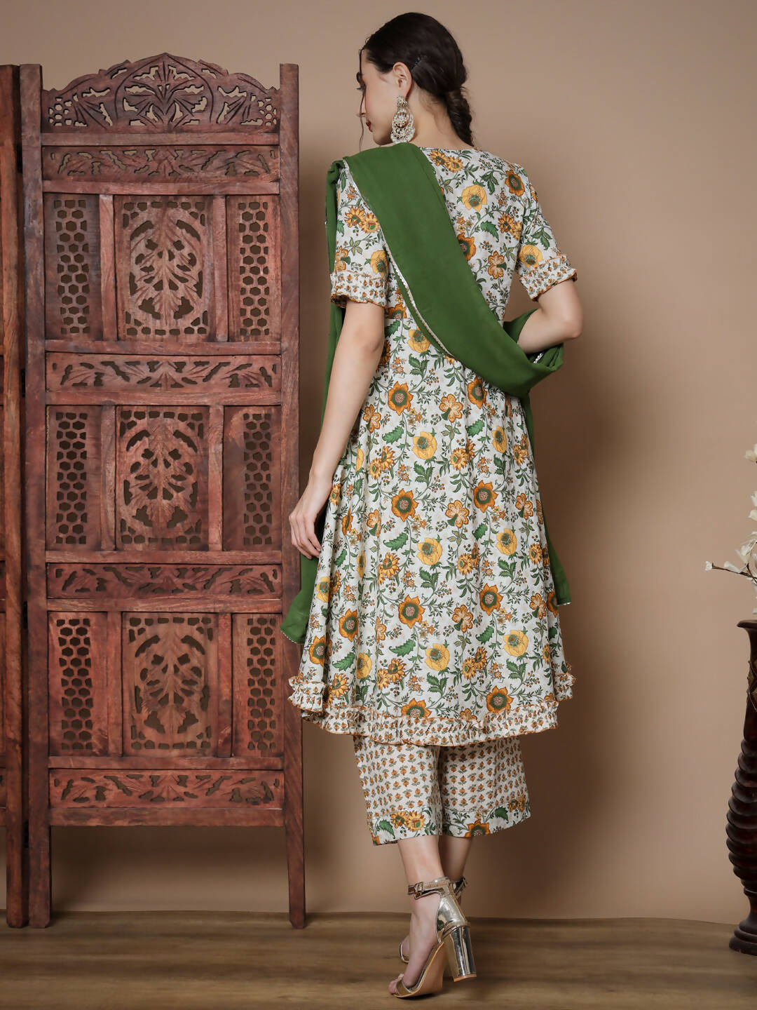 Myshka Women's Multi Anarkali Kurta & Palazzos With Dupatta