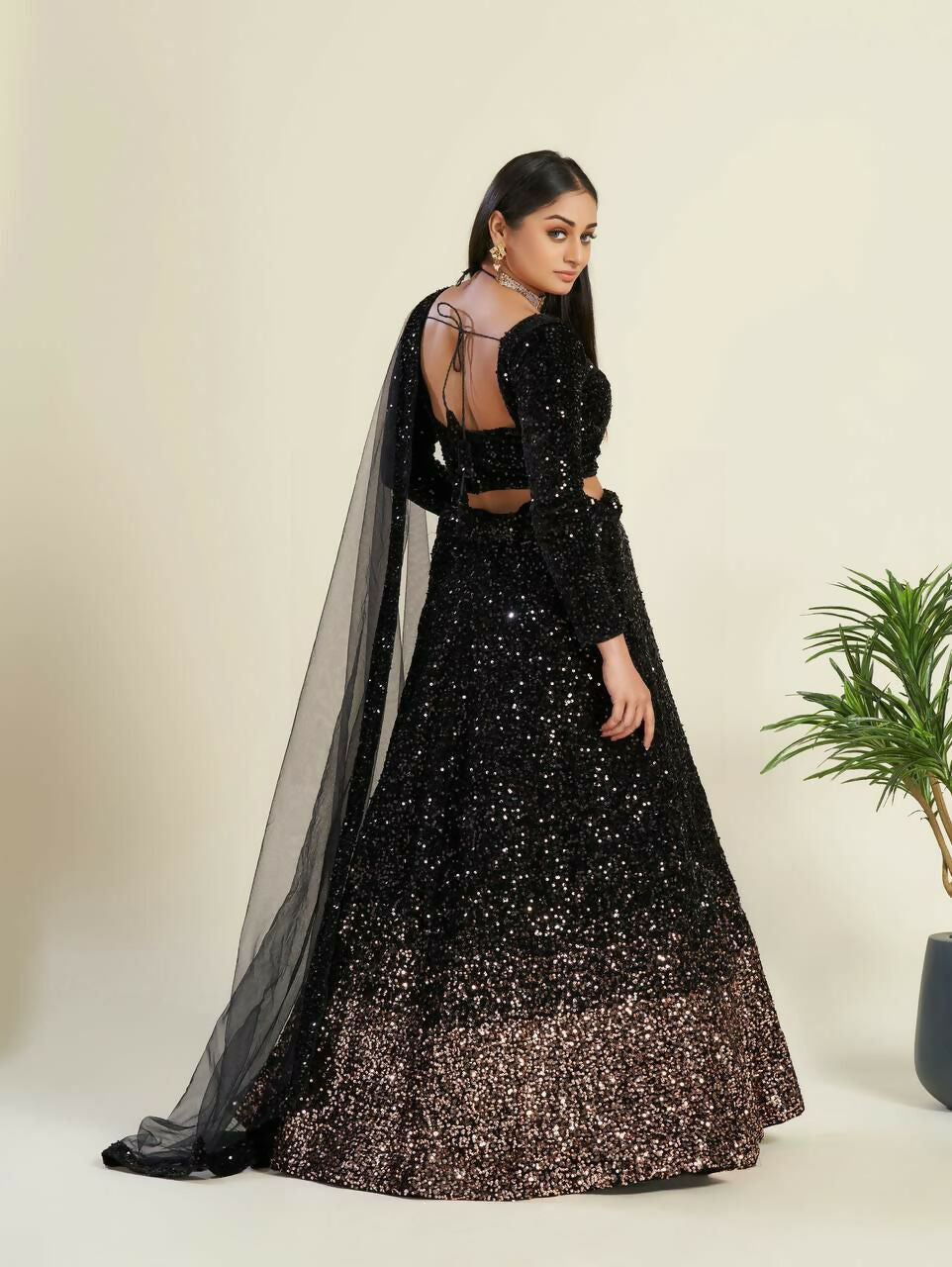 Jyoti Fashion Women's Black Velvet Heavy Sequins Semi Stitched Designer Lehenga Choli Set