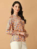 Myshka Women's Multi Satin Printed Smart Shirt