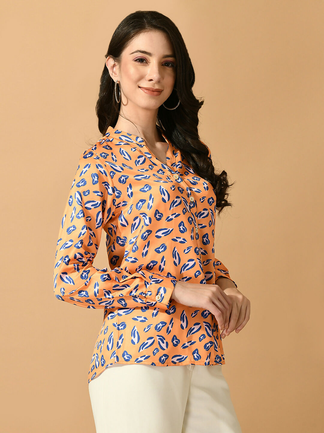 Myshka Women's Multi Satin Printed Smart Shirt