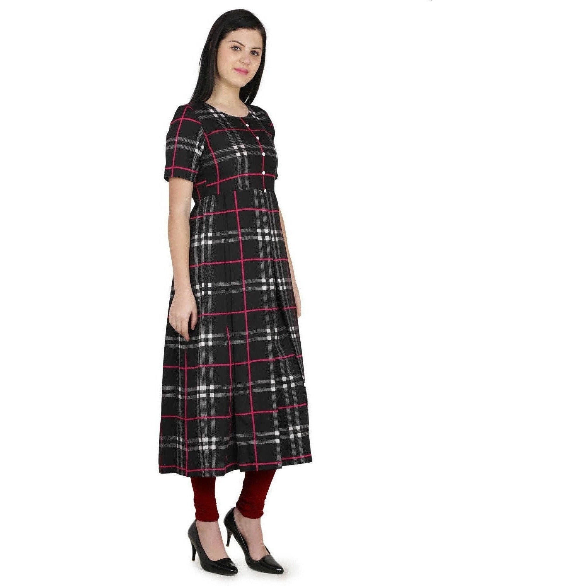 Kanoor Women's Multicolour Frock Style Round Neck Kurti