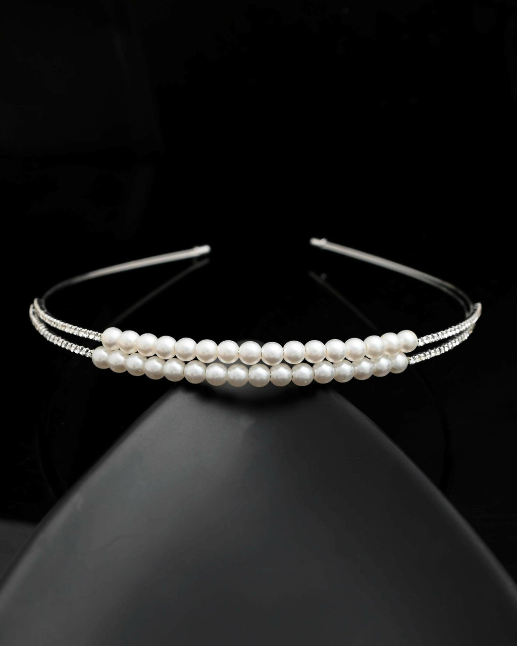 VOJ Silver Plated Pearl Studded Double Layer Hairband