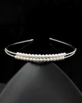 VOJ Silver Plated Pearl Studded Double Layer Hairband