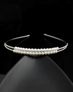 VOJ Silver Plated Pearl Studded Double Layer Hairband
