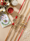 NVR Men Set of 4 Multicolor Stone-Studded Ganesh Rakhi With Roli Chawal - Distacart