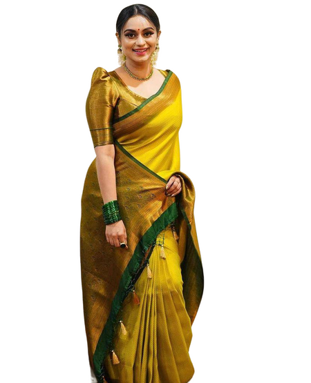 Vamika Weaving Banarasi Jacquard Yellow Kanjivaram Saree