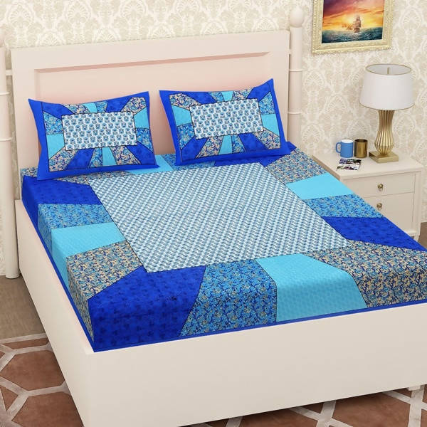 Vamika Printed Cotton Blue & Multicolor Bedsheet With Pillow Covers (LEOC_CHOK_B)