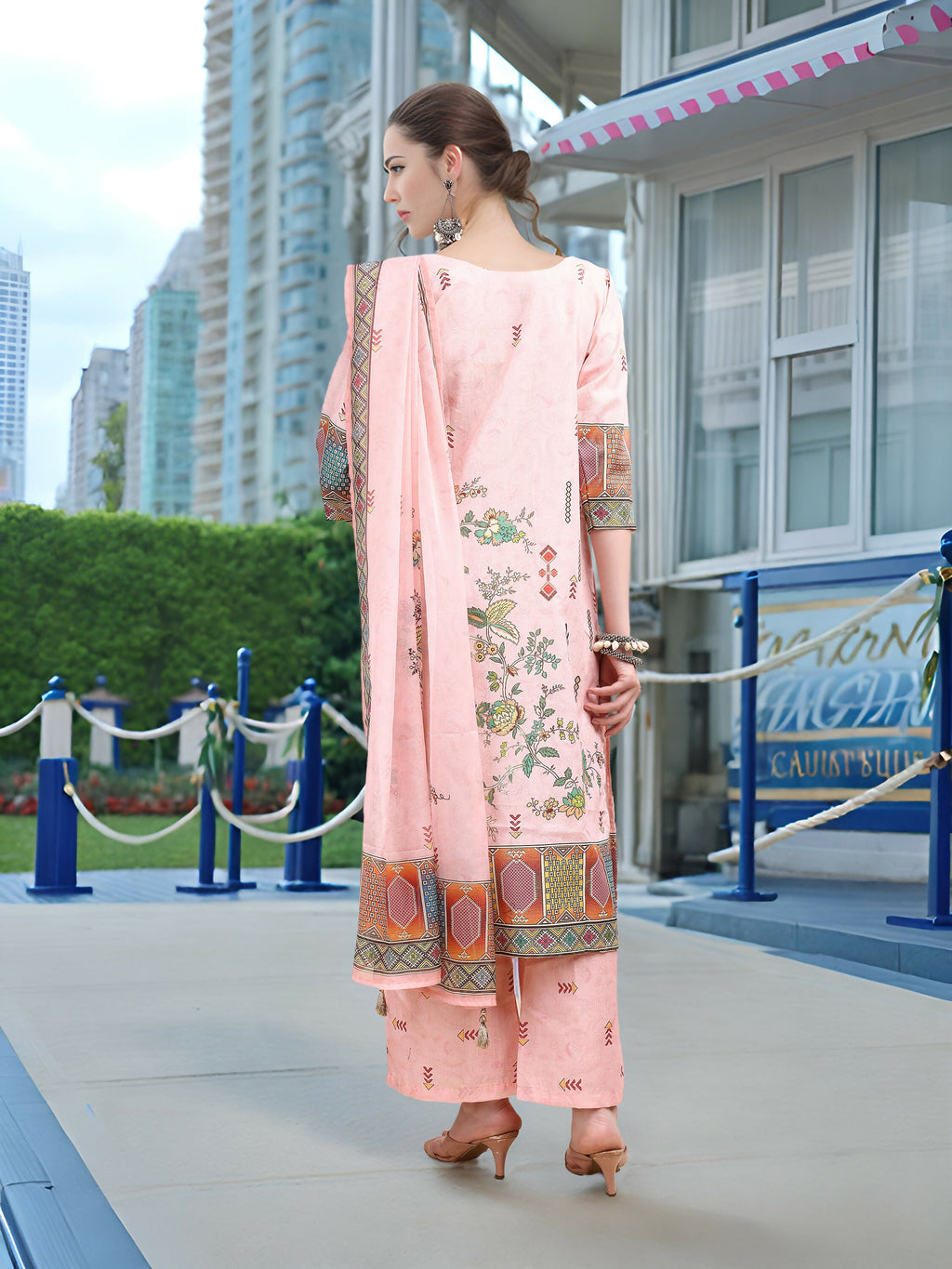 Joban Fashion Pink Position Digital Print With Position Foil Kurta Set - Distacart