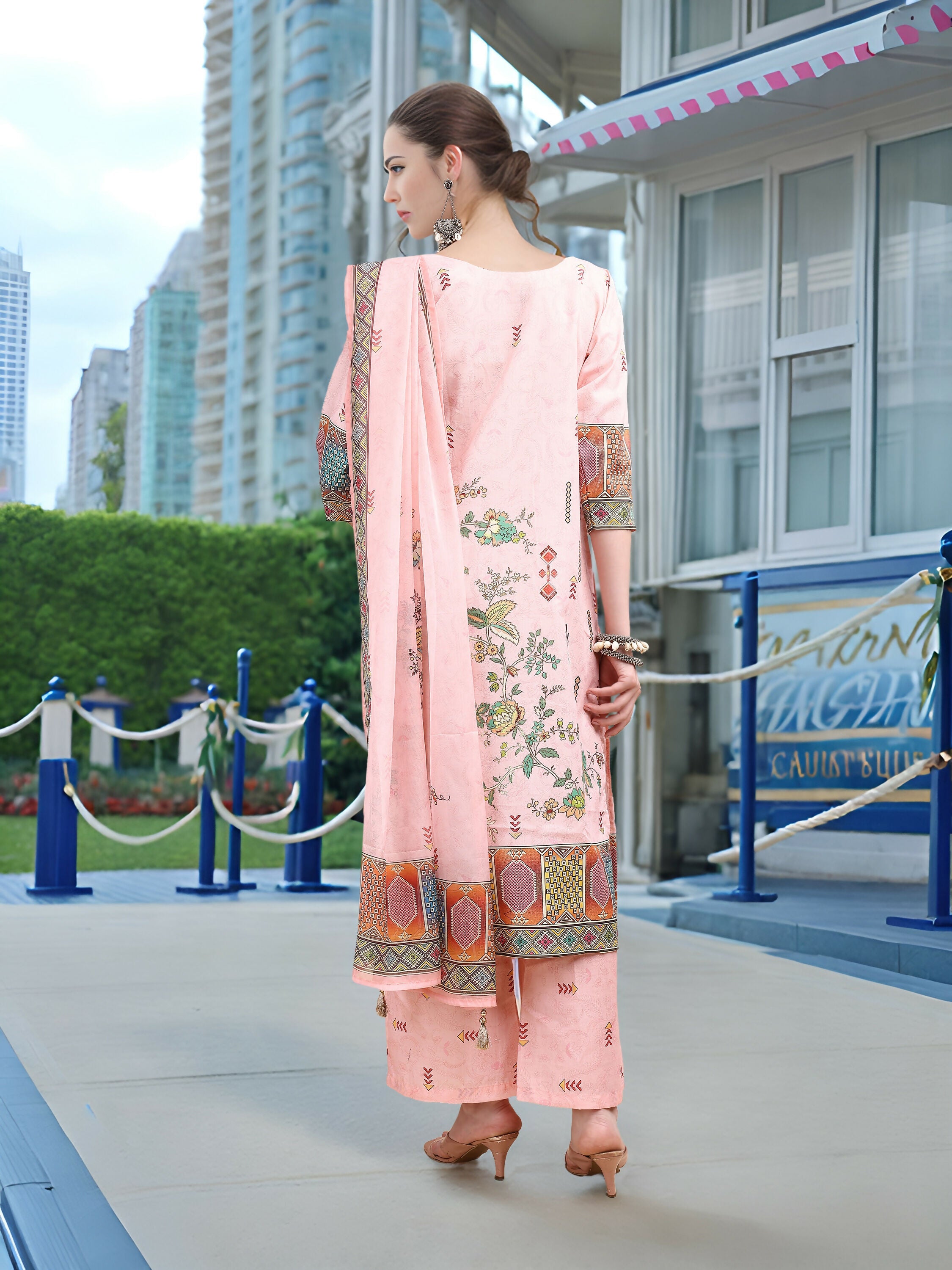 Joban Fashion Pink Position Digital Print With Position Foil Kurta Set - Distacart