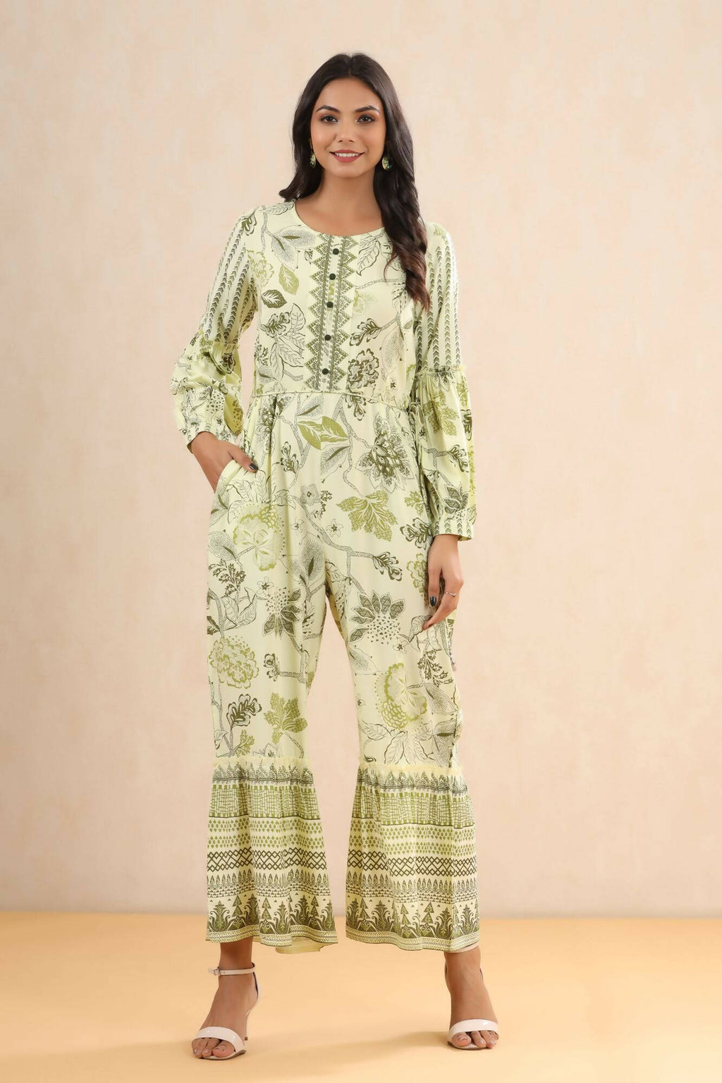 Juniper Women Lightolive Rayon Printed Straight Jumpsuit - Distacart