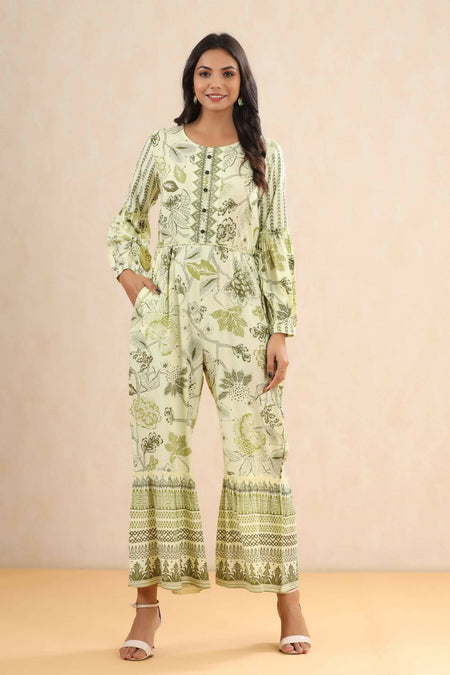 Juniper Women Lightolive Rayon Printed Straight Jumpsuit
