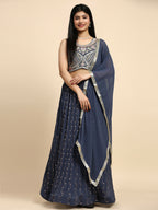 Dark Grey Georgette Embroidered Lehenga choli with Dupatta - Dhara