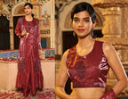 Maroon Tom Silk Plain Ready To Wear Saree With Stitched Blouse - Satiksha