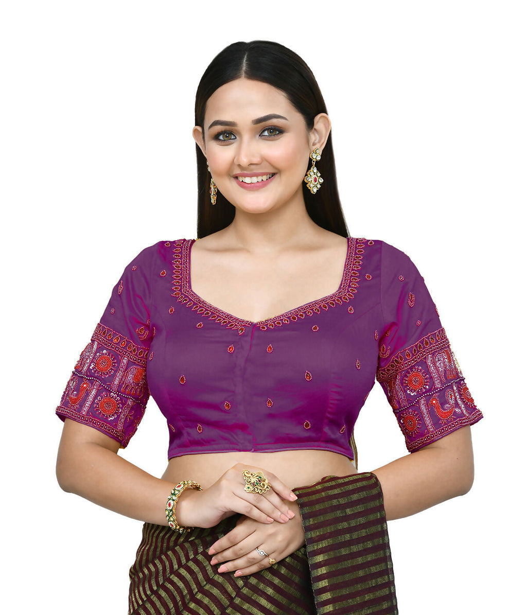 Joban Fashion Women's Purple Embroidered Stitched Blouse - Distacart