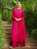 Janasya Pink Georgette Foil Print Kurta,Bottom & Dupatta