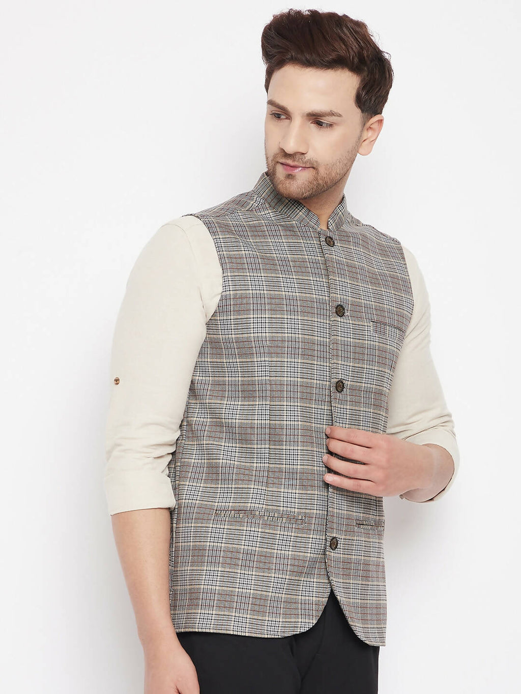 Even Apparels Brown Merino Men Woven Nehru Jacket PW729 - Distacart