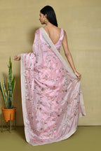 Pink Satin Silk Sequence Embroidered With Stone Work Festive Saree - Nimaya Denzy