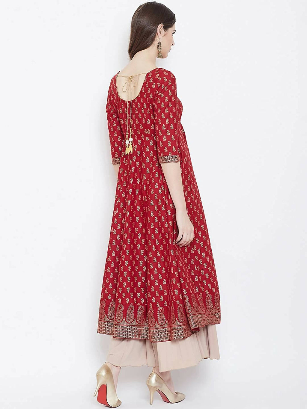 Cheera Embellished Daily Wear Cotton Blend Kurta - Red