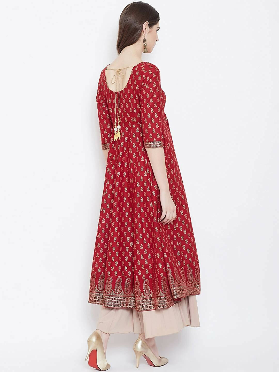 Cheera Embellished Daily Wear Cotton Blend Kurta - Red