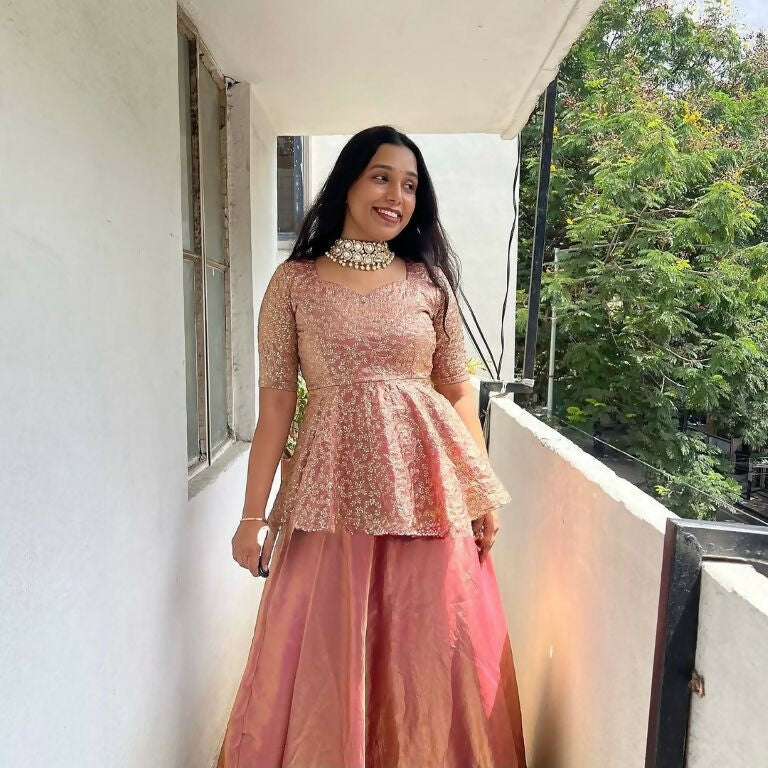 Teeya Creation Peach Color Crunchy Silk Embroidery Work Festiwal Wear Salwar Suit - Distacart