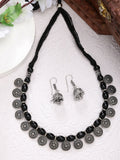 NVR Women's Black Silver-Plated Choke Oxidized Necklace with Jhumka Earrings
