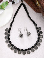 NVR Women's Black Silver-Plated Choke Oxidized Necklace with Jhumka Earrings