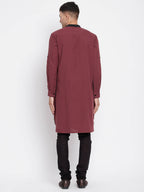 Even Apparels Maroon Pure Cotton Men's Kurta With Contrast Collar And Placket - Distacart