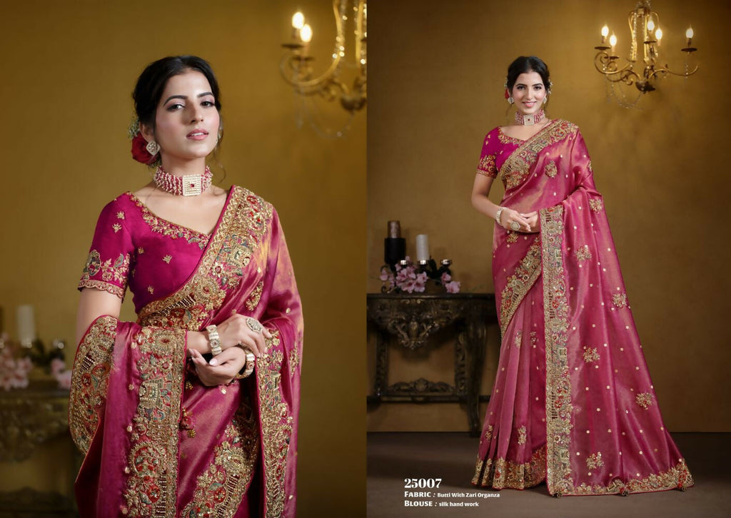 Rani Zari Organza Silk Pure Khatli work Designer Saree With Blouse. - Rajasvi