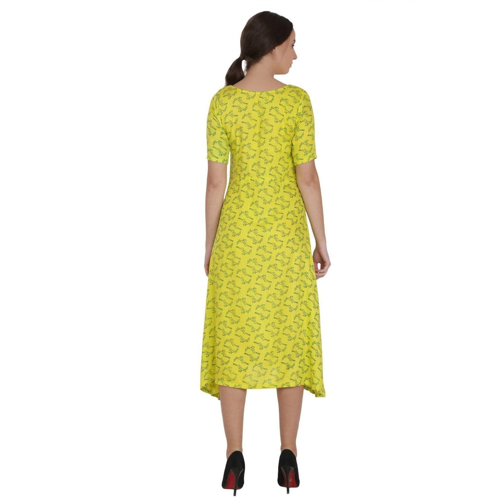 Kanoor Women's Yellow Rayon A-line kurti