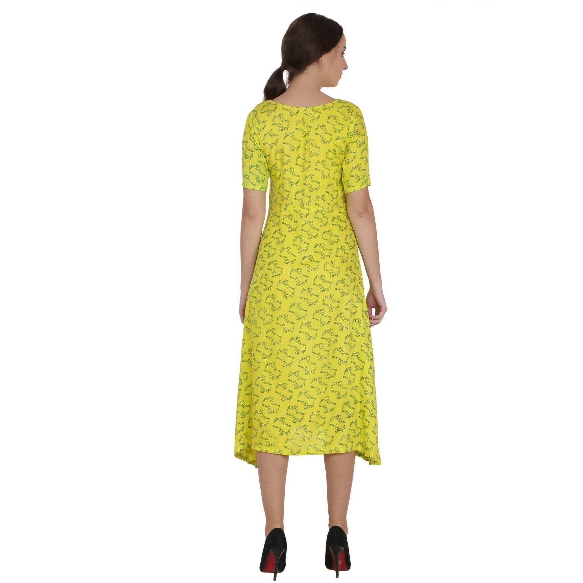 Kanoor Women's Yellow Rayon A-line kurti