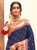 Shree Shyam Fashion Silk Blend Navy Blue Saree - Distacart