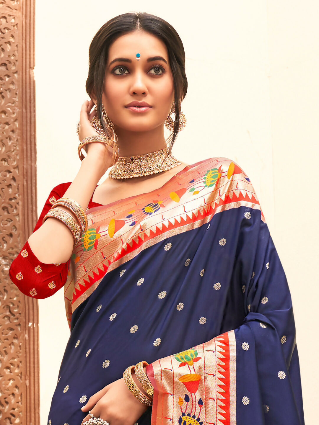 Shree Shyam Fashion Silk Blend Navy Blue Saree - Distacart