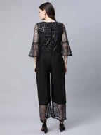 Ahalyaa Womens Crepe & Net Black Printed Jumpsuit - Distacart