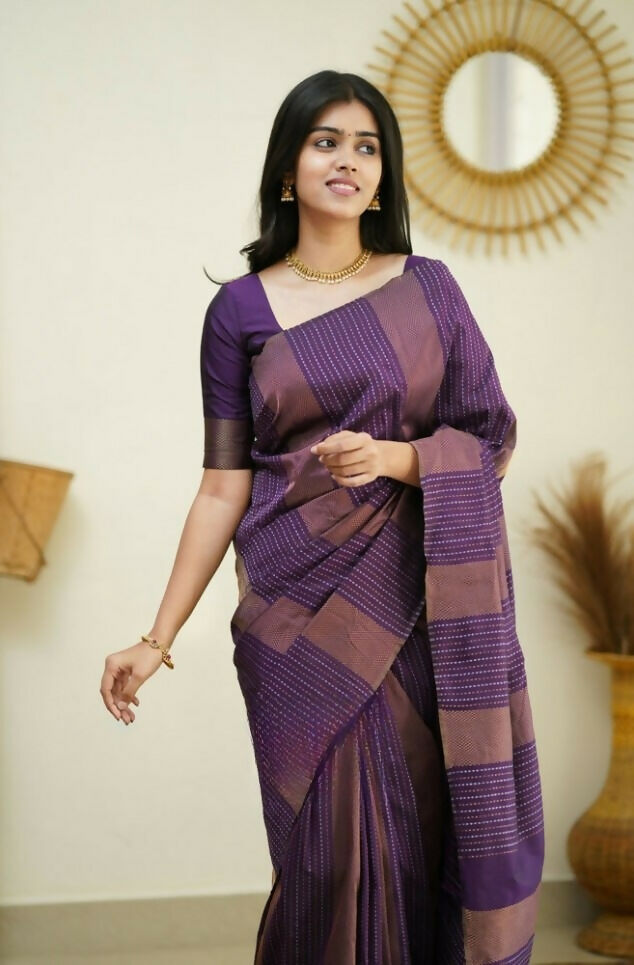 Partywear Designer Purple Banarasi Silk Fancy Saree - Starwalk