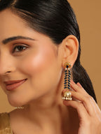 Nuyug 22K Gold-Plated Blue Onyx & Pearl Studded Dome Shaped Jhumkas - Distacart