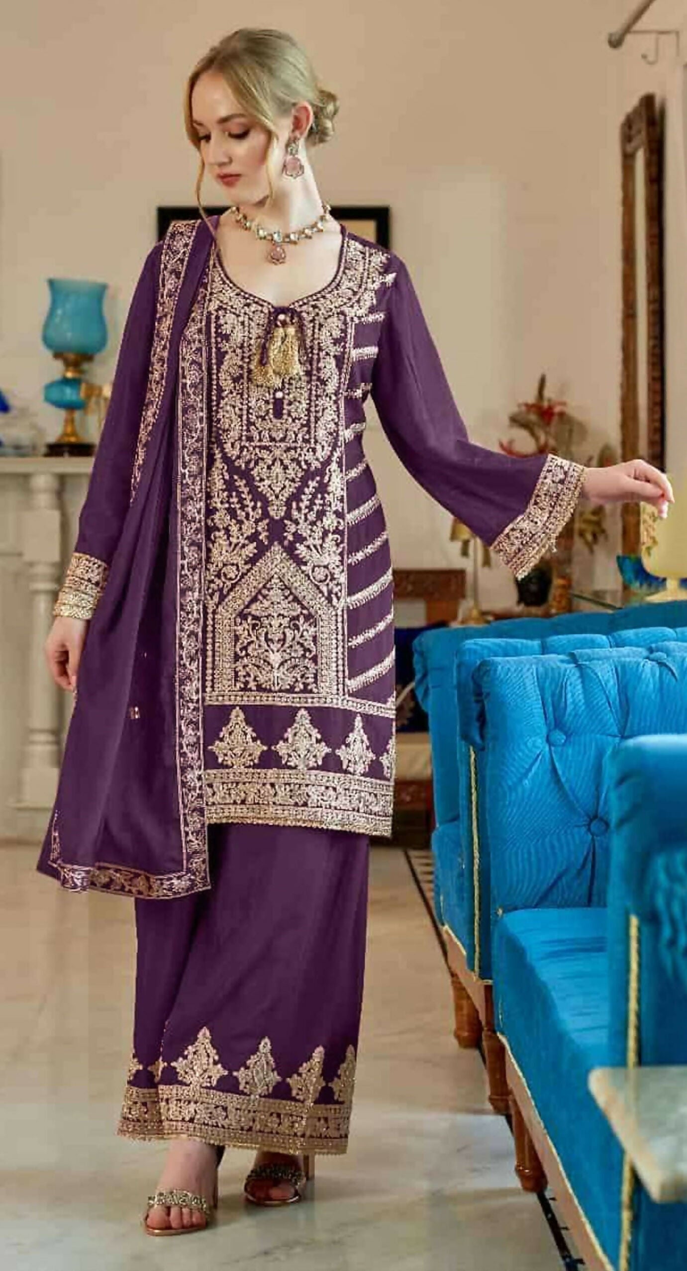 Anaita Purple Vichitra Simar With Embroidery Coding Sequence Stitched Salwar Suit - Distacart