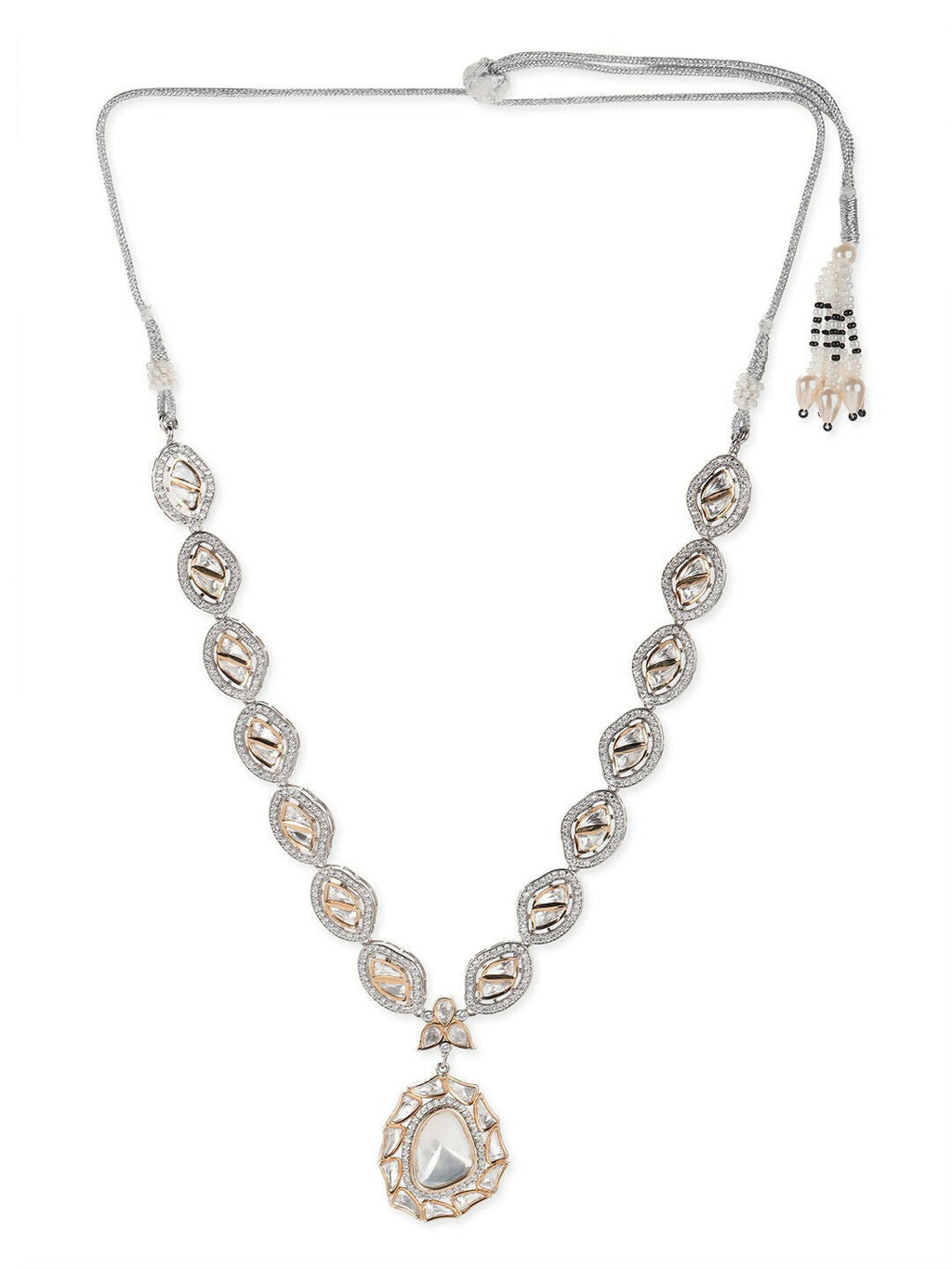 Silver Tone Kundan and Diamond Neckpiece- Ruby Raang