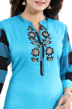 Snehal Creations Rayon Designer Embroidery Blue Tunic