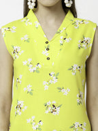Myshka Printed Sleeveless V-Neck Casual Cotton Top For Women