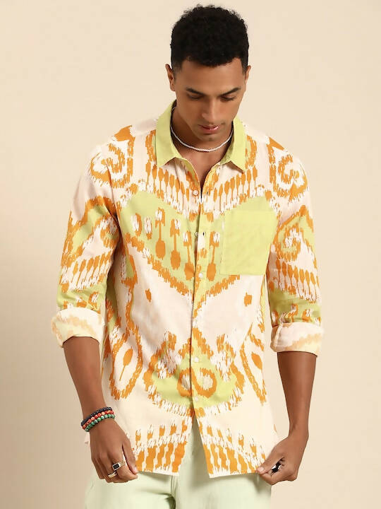 Off White Men Pure Cotton Relaxed Opaque Printed Casual Resort Shirt - Mahotsav