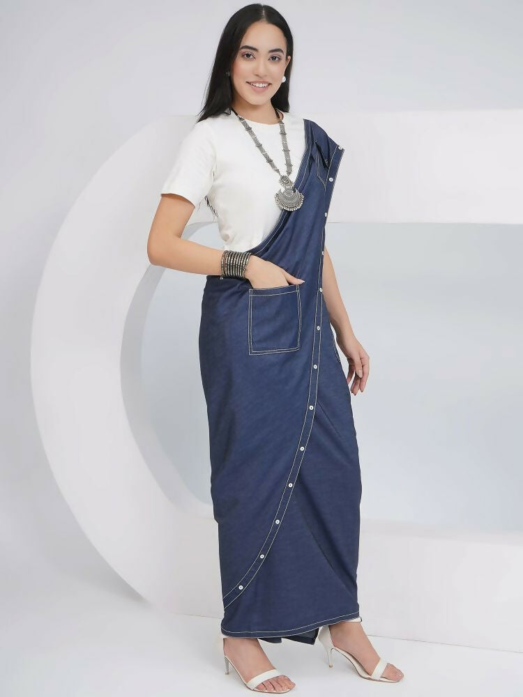 Joban Fashion Off White Cotton Denim Skirt Drape With Top