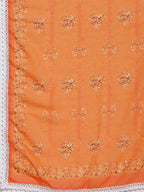 Myshka Women's Orange Cotton Printed 3/4 Sleeve Round Neck Casual Kurta Pant Dupatta Set