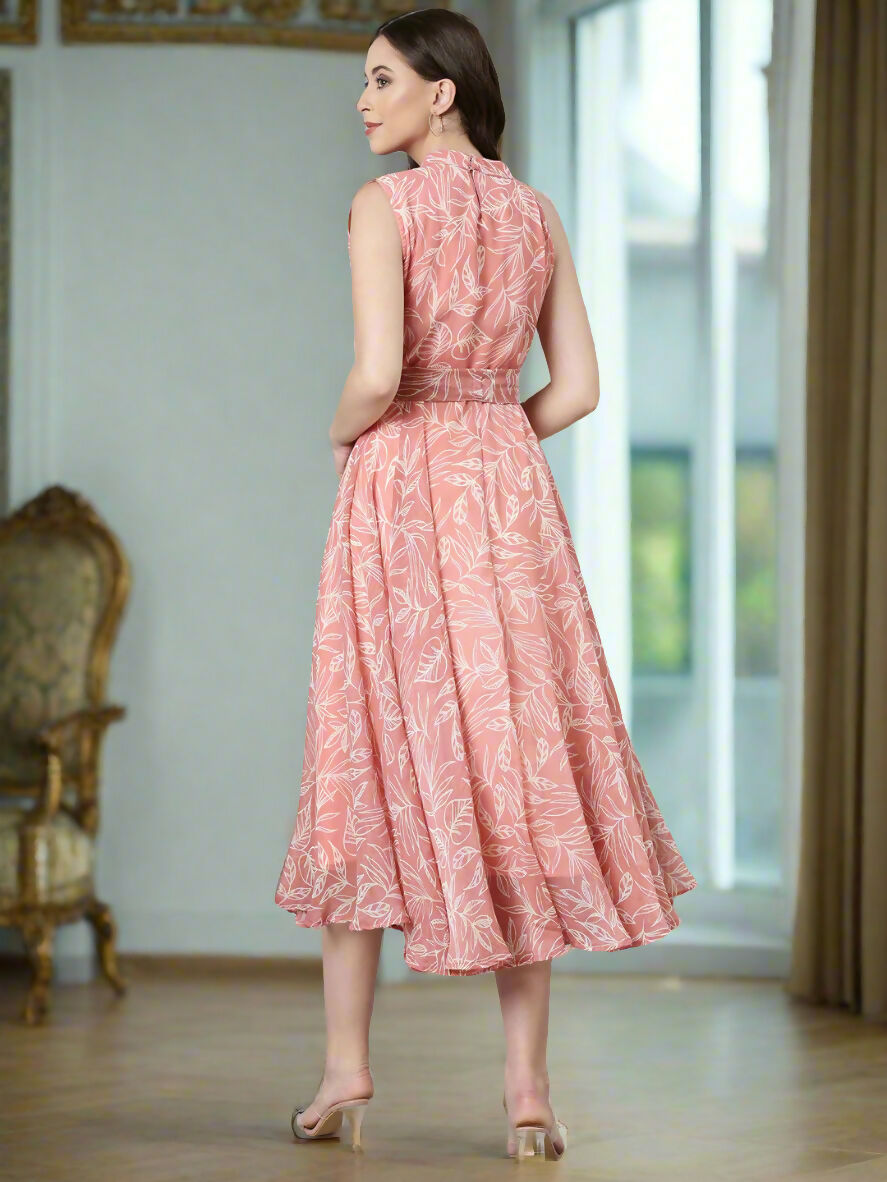 Souchii Peach Floral Chiffon Dress