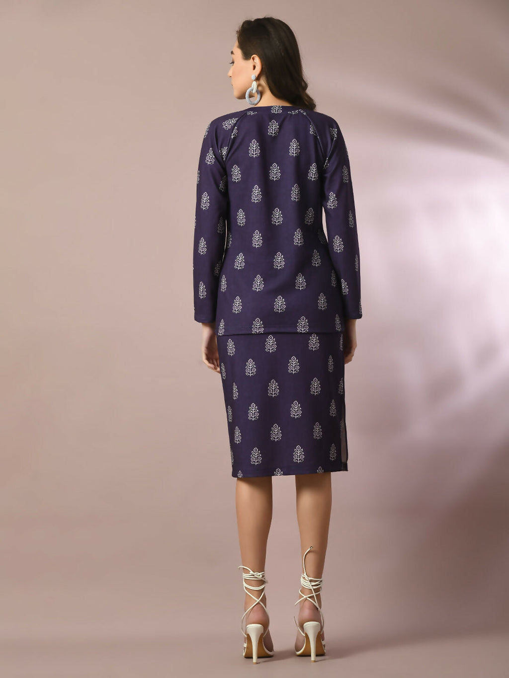 Myshka Women's Navy Blue Printed Knee Length Party Embellished Skirts