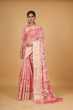 Peach Cotton Silk Digital Printed Saree With Unstitched Blouse Piece - Alisha