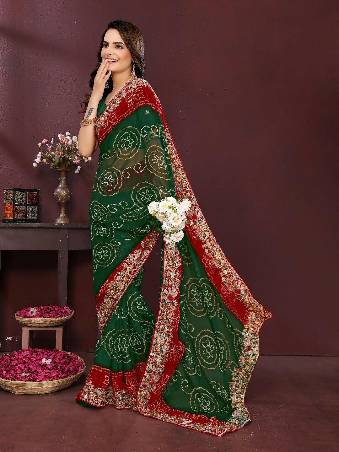 Ai Fashion Green Georgette Digital Print Party Wear Saree - Distacart
