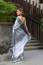 Beatitude White Cotton Jacquard Border Tangail Handloom Saree