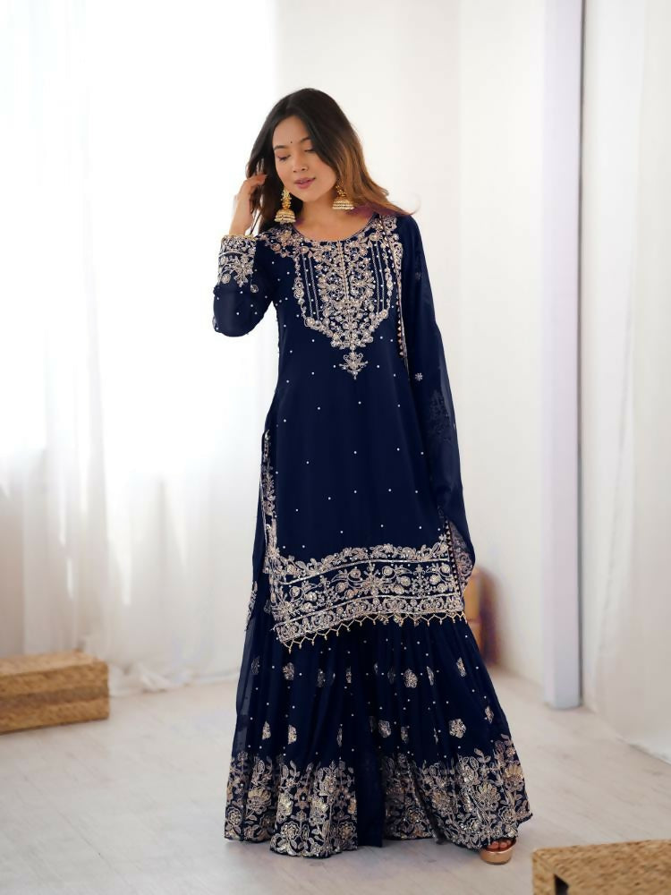 Lehenga Mart Designer Sharara Suit With Kurta, Sharara, Dupatta For Women-Teal - Distacart