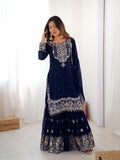 Lehenga Mart Designer Sharara Suit With Kurta, Sharara, Dupatta For Women-Teal - Distacart